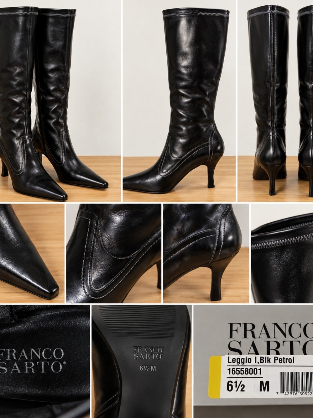 Franco Sarto Black Pointed-Toe Mid-Heel Knee Boots